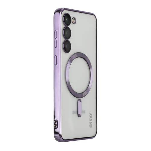 Samsung Galaxy S23 ENKAY Hat-Prince Magnet Slim Clear Case Electroplated Shockproof Camera Protection Cover - Purple