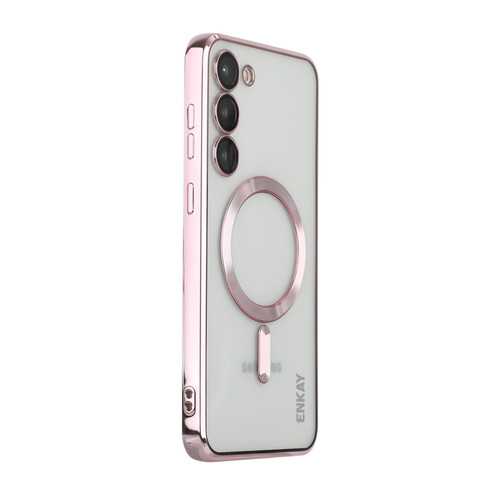 Samsung Galaxy S23 ENKAY Hat-Prince Magnet Slim Clear Case Electroplated Shockproof Camera Protection Cover - Pink
