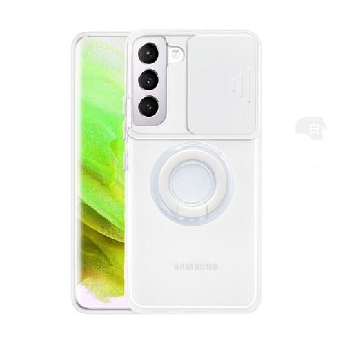 Samsung Galaxy S23 5G Sliding Camshield TPU Phone Case with Ring Holder - White