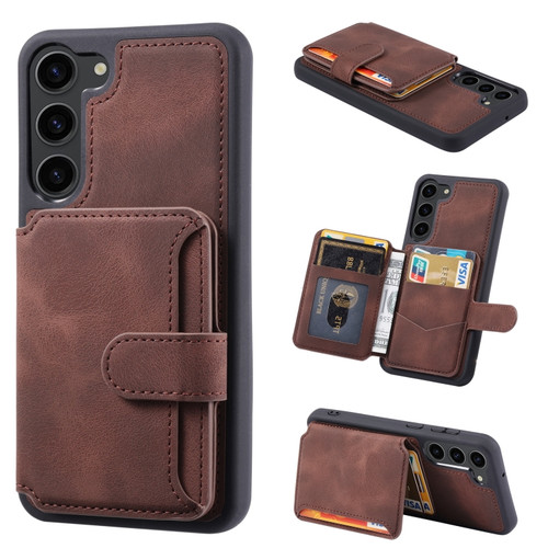 Samsung Galaxy S23 5G Skin Feel Dream Anti-theft Brush Shockproof Portable Skin Card Bag Phone Case - Coffee