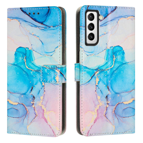 Samsung Galaxy S23 5G Painted Marble Pattern Leather Phone Case - Pink Green