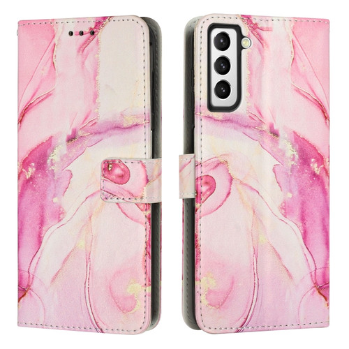 Samsung Galaxy S23 5G Painted Marble Pattern Leather Phone Case - Rose Gold