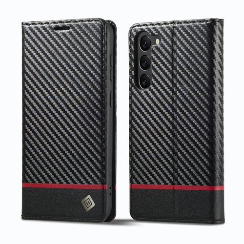 Samsung Galaxy S23 5G LC.IMEEKE Carbon Fiber PU + TPU Horizontal Flip Leather Phone Case - Horizontal Black
