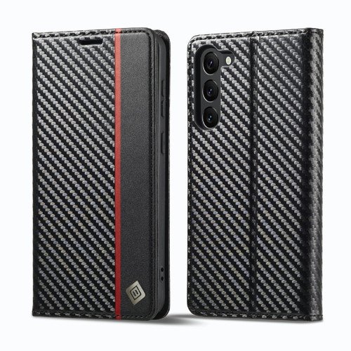 Samsung Galaxy S23 5G LC.IMEEKE Carbon Fiber PU + TPU Horizontal Flip Leather Phone Case - Vertical Black