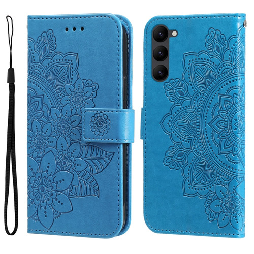 Samsung Galaxy S23 5G 7-petal Flowers Embossing Leather Phone Case - Blue