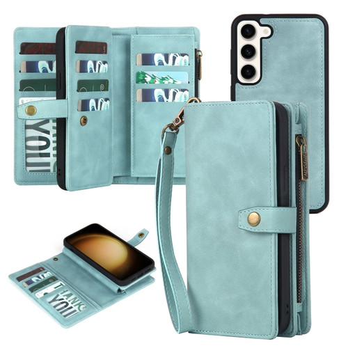 Samsung Galaxy S23 5G Zipper Wallet Detachable MagSafe Leather Phone Case - Blue