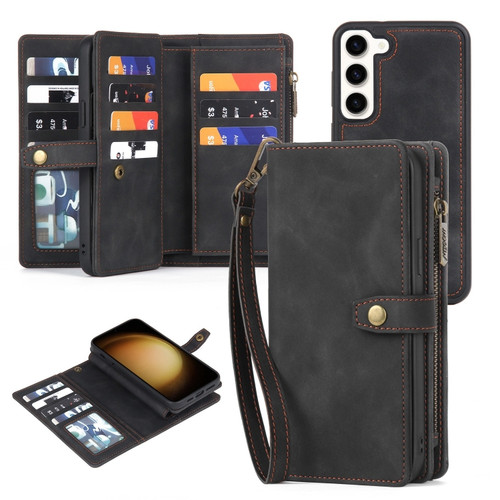 Samsung Galaxy S23 5G Zipper Wallet Detachable MagSafe Leather Phone Case - Black