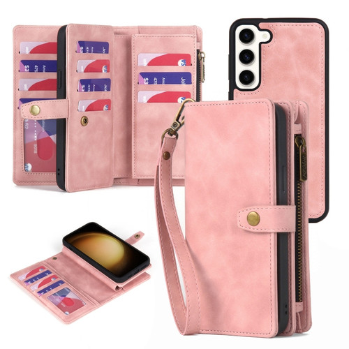 Samsung Galaxy S23 5G Zipper Wallet Detachable MagSafe Leather Phone Case - Pink