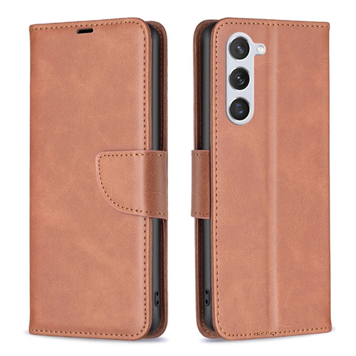 Samsung Galaxy S23 5G Lambskin Texture Leather Phone Case - Brown