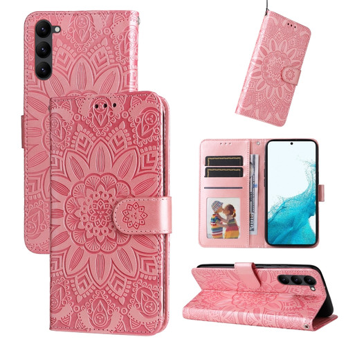 Samsung Galaxy S23 5G Embossed Sunflower Leather Phone Case - Pink