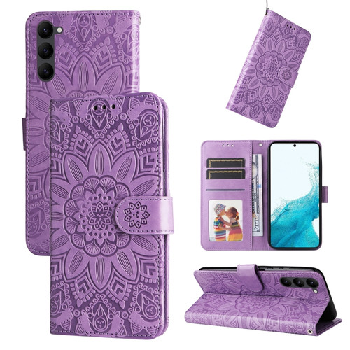 Samsung Galaxy S23 5G Embossed Sunflower Leather Phone Case - Purple