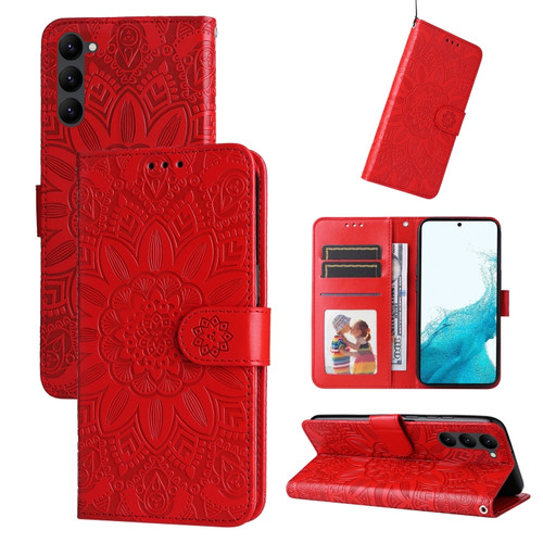 Samsung Galaxy S23 5G Embossed Sunflower Leather Phone Case - Red