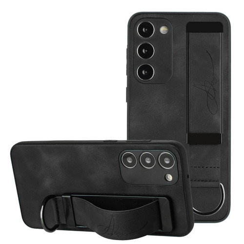 Samsung Galaxy S23 5G Wristband Holder Leather Back Phone Case - Black