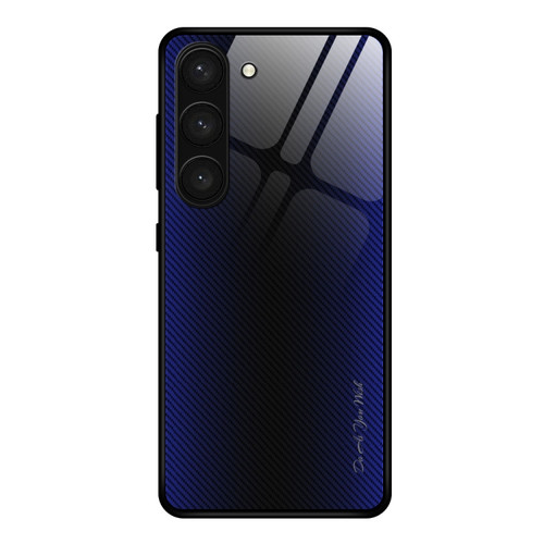 Samsung Galaxy S23 5G Texture Gradient Glass TPU Phone Case - Dark Blue