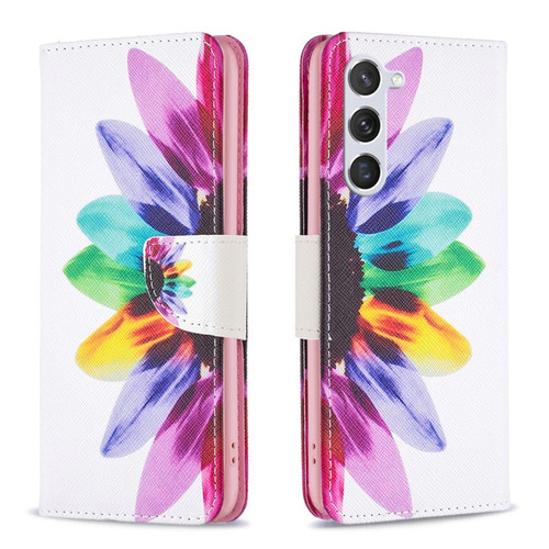 Samsung Galaxy S23 5G Drawing Pattern Leather Phone Case - Sun Flower
