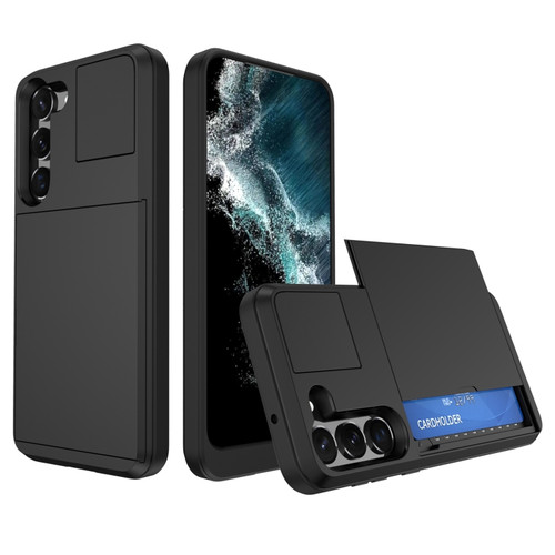 Samsung Galaxy S23 5G Multifunction Armor Slide Card Slot Phone Case - Black