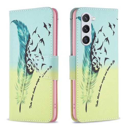 Samsung Galaxy S23 5G Drawing Pattern Leather Phone Case - Feather
