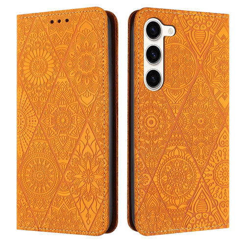 Samsung Galaxy S23 5G Ethnic Embossed Adsorption Leather Phone Case - Yellow