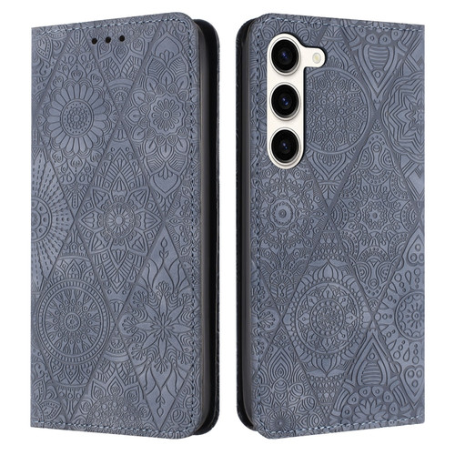 Samsung Galaxy S23 5G Ethnic Embossed Adsorption Leather Phone Case - Grey
