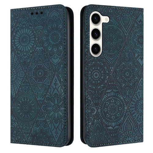 Samsung Galaxy S23 5G Ethnic Embossed Adsorption Leather Phone Case - Blue