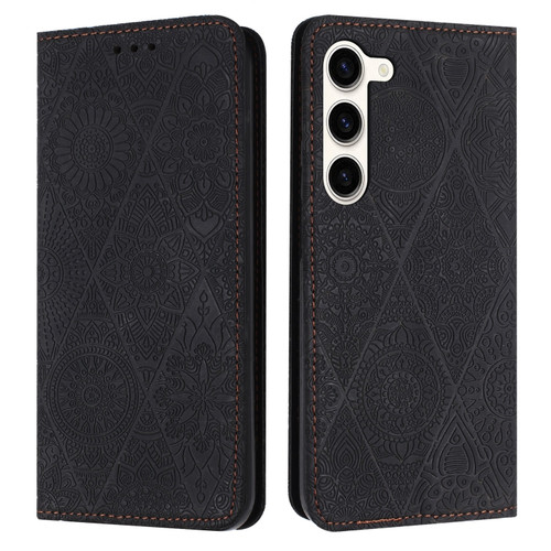 Samsung Galaxy S23 5G Ethnic Embossed Adsorption Leather Phone Case - Black