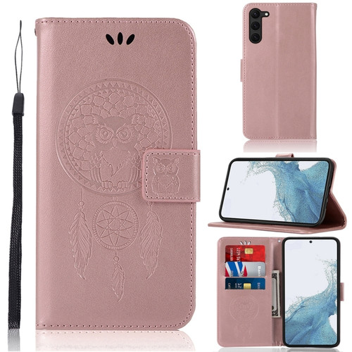 Samsung Galaxy S23 5G Global Wind Chime Owl Embossing Pattern Leather Phone Case - Rose Gold