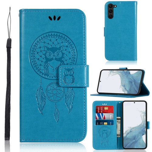 Samsung Galaxy S23 5G Global Wind Chime Owl Embossing Pattern Leather Phone Case - Blue