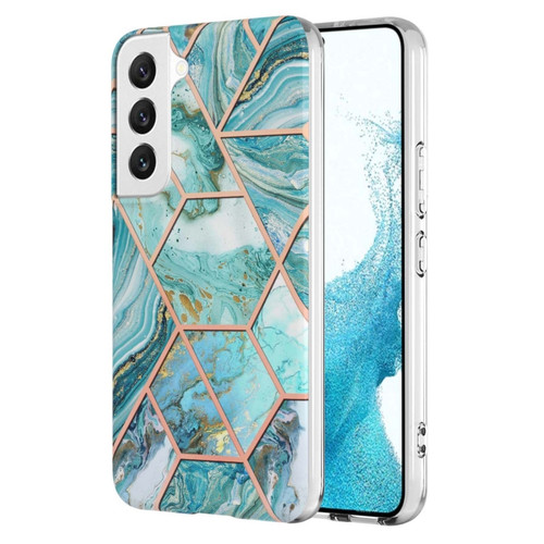 Samsung Galaxy S23 5G Electroplating IMD Splicing Dual-side Marble TPU Phone Case - Blue