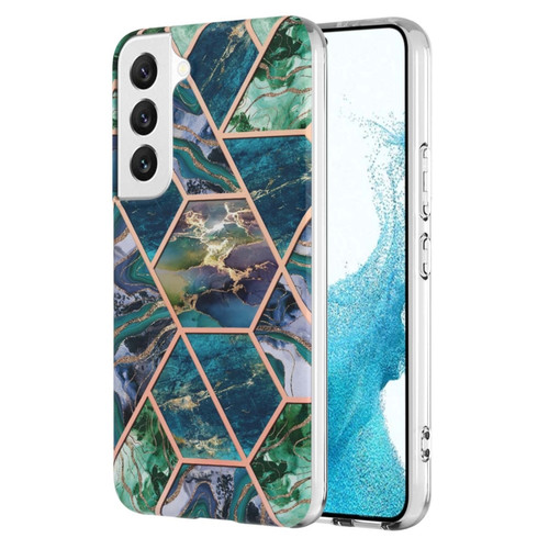 Samsung Galaxy S23 5G Electroplating IMD Splicing Dual-side Marble TPU Phone Case - Blue Green