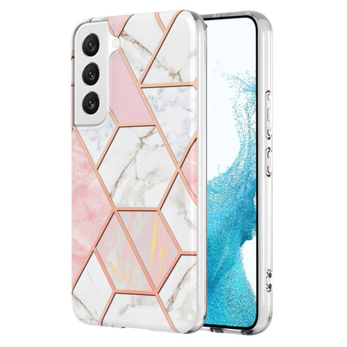 Samsung Galaxy S23 5G Electroplating IMD Splicing Dual-side Marble TPU Phone Case - Pink White