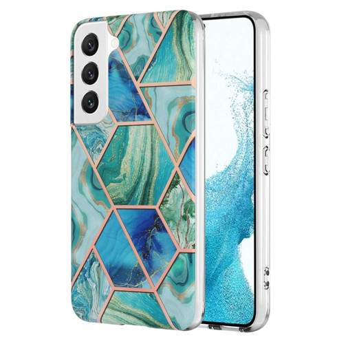 Samsung Galaxy S23 5G Electroplating IMD Splicing Dual-side Marble TPU Phone Case - Green