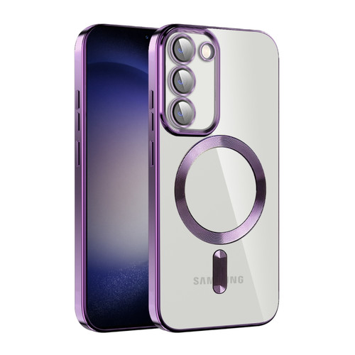 Samsung Galaxy S23 5G CD Texture Plating TPU MagSafe Phone Case with Lens Film - Dark Purple