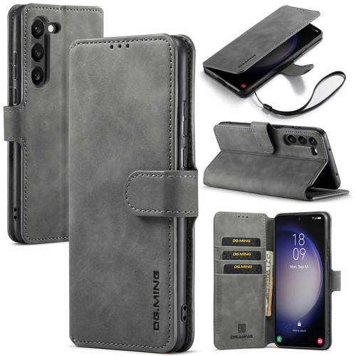 Samsung Galaxy S23 5G DG.MING Retro Oil Edge Flip Leather Phone Case - Grey