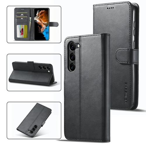 Samsung Galaxy S23 5G LC.IMEEKE Calf Texture Horizontal Flip Leather Phone Case - Black