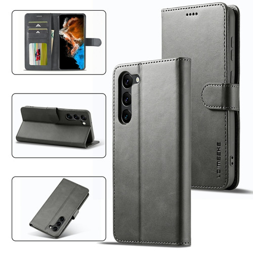 Samsung Galaxy S23 5G LC.IMEEKE Calf Texture Horizontal Flip Leather Phone Case - Grey
