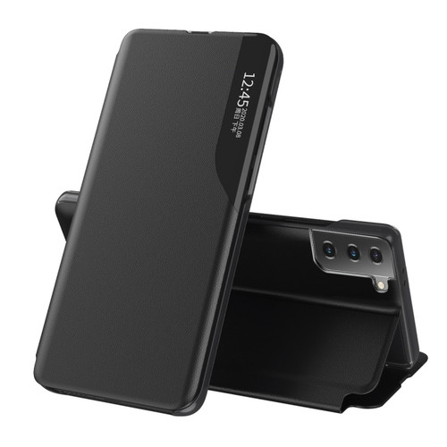 Samsung Galaxy S23 5G Side Display Adsorption Leather Phone Case - Black