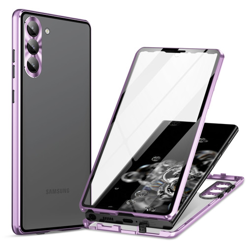 Samsung Galaxy S23 5G HD Full Cover Magnetic Metal Tempered Glass Phone Case - Purple
