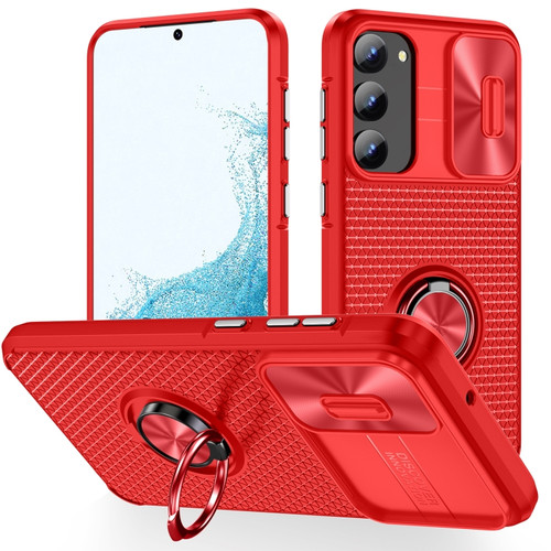 Samsung Galaxy S23 5G Sliding Camshield Armor Phone Case with Ring Holder - Red