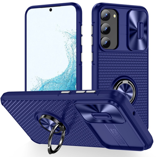 Samsung Galaxy S23 5G Sliding Camshield Armor Phone Case with Ring Holder - Blue