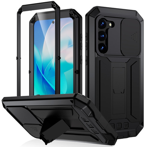Samsung Galaxy S23 5G R-JUST Sliding Camera Design Life Waterproof Dustproof Shockproof Phone Case - Black