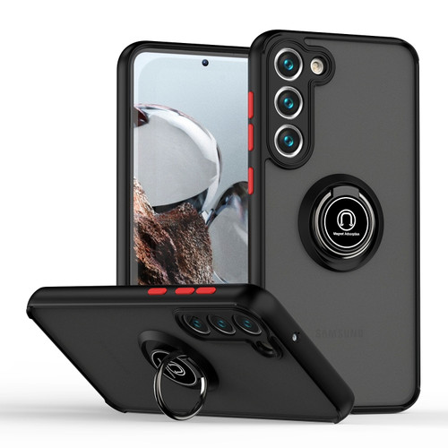 Samsung Galaxy S23 5G Q Shadow I Ring Kickstand PC and TPU Hybrid Phone Case - Black+Red