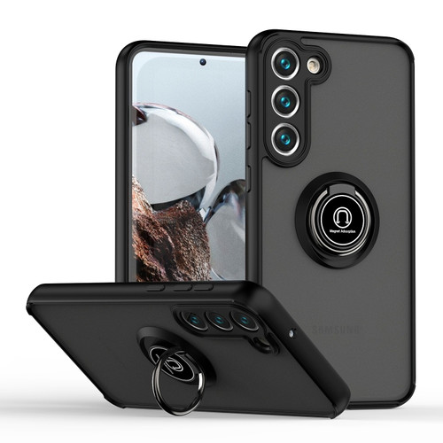 Samsung Galaxy S23 5G Q Shadow I Ring Kickstand PC and TPU Hybrid Phone Case - Black