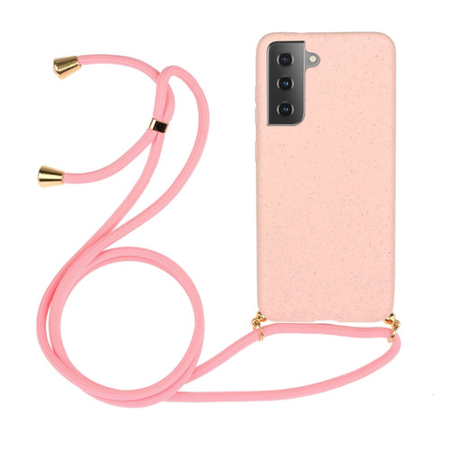 Samsung Galaxy S23 5G Wheat Straw Material + TPU Protective Case with Lanyard - Pink