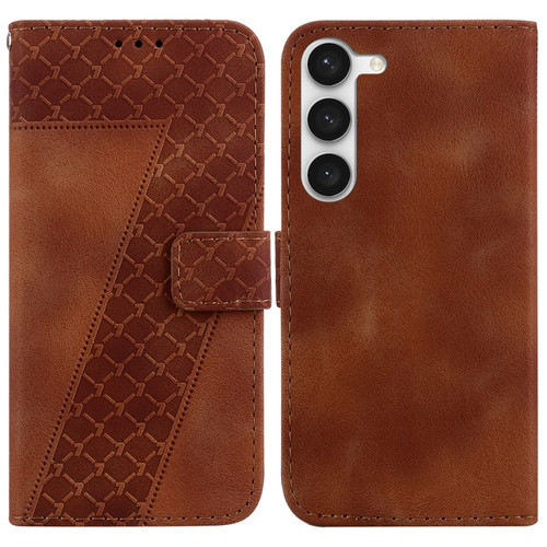 Samsung Galaxy S23 5G 7-shaped Embossed Leather Phone Case - Brown