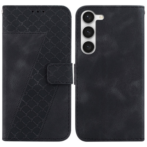 Samsung Galaxy S23 5G 7-shaped Embossed Leather Phone Case - Black