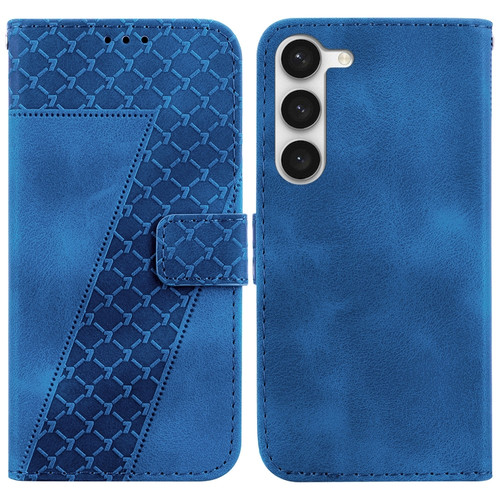 Samsung Galaxy S23 5G 7-shaped Embossed Leather Phone Case - Blue