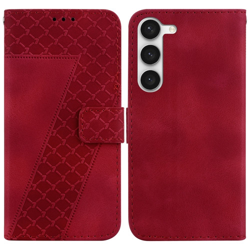Samsung Galaxy S23 5G 7-shaped Embossed Leather Phone Case - Red