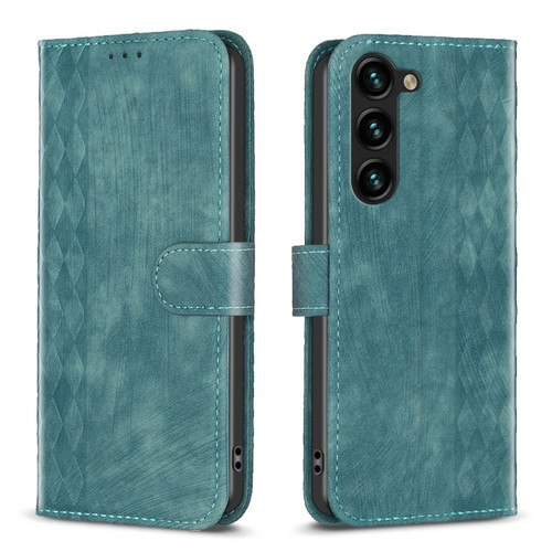 Samsung Galaxy S23 5G Plaid Embossed Leather Phone Case - Green