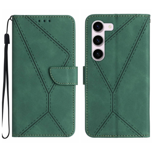 Samsung Galaxy S23 5G Stitching Embossed Leather Phone Case - Green