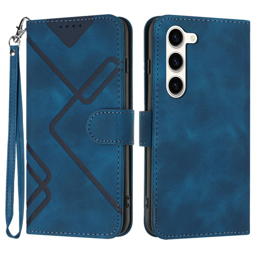 Samsung Galaxy S23 5G Line Pattern Skin Feel Leather Phone Case - Royal Blue